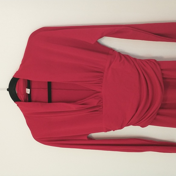 Boston proper red long sleeve runched vneck mini dress - Picture 2 of 4